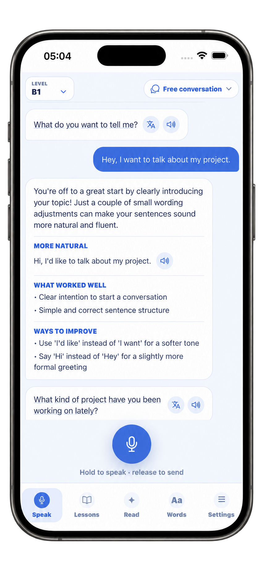 Repeto AI speaking practice with personalized feedback
